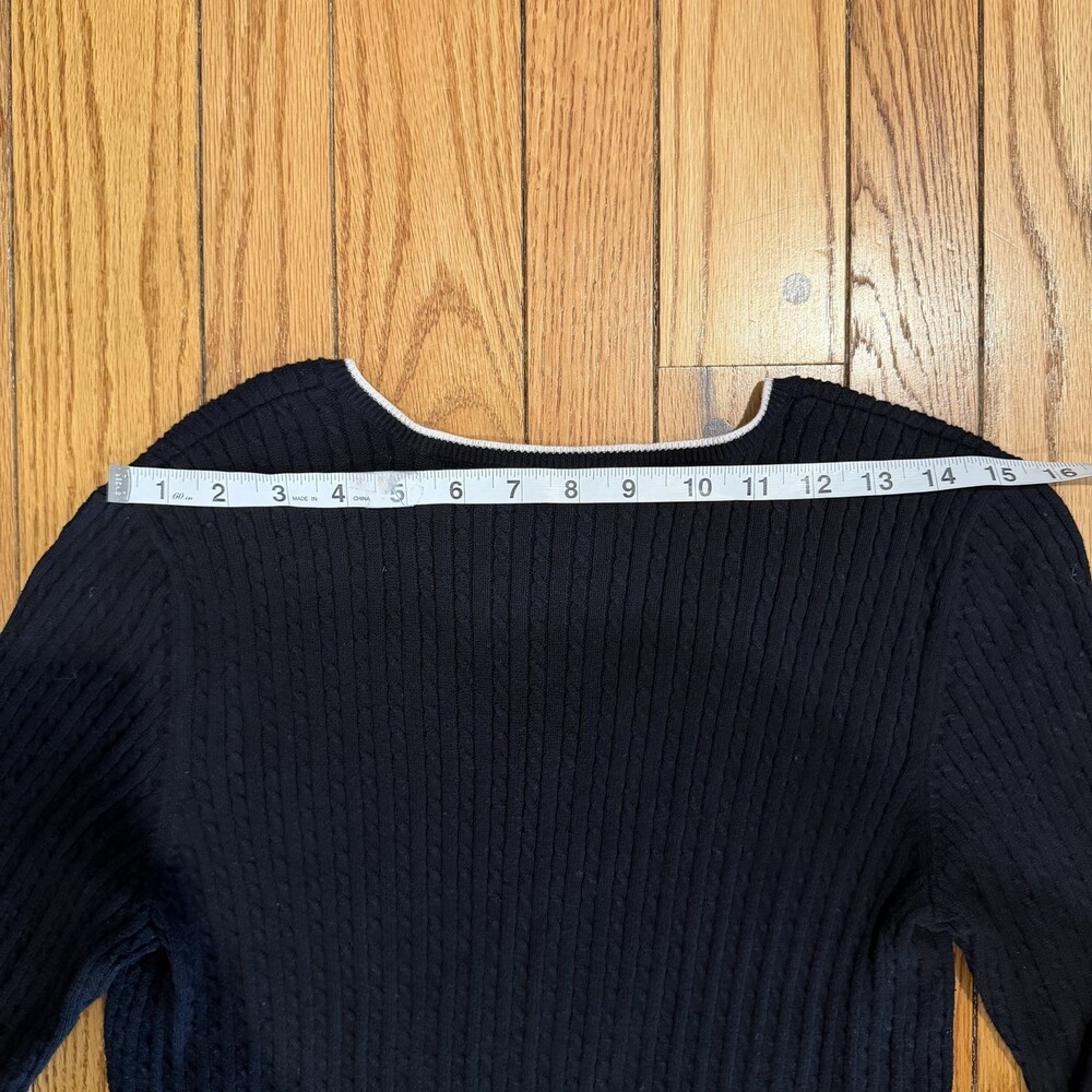 Lauren Ralph Lauren Black Cable Knit V Neck Sweater S Cotton Classic - Picture 6 of 10